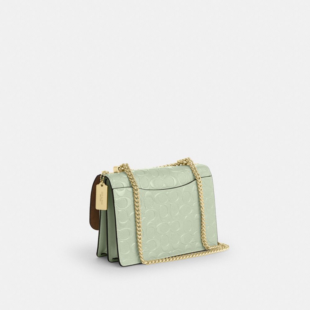 COACH®,Klare Crossbody Bag In Signature Leather,Leather,Crossbody,Logo,Metal,Silver Metal,Day Party,Green,Angle View