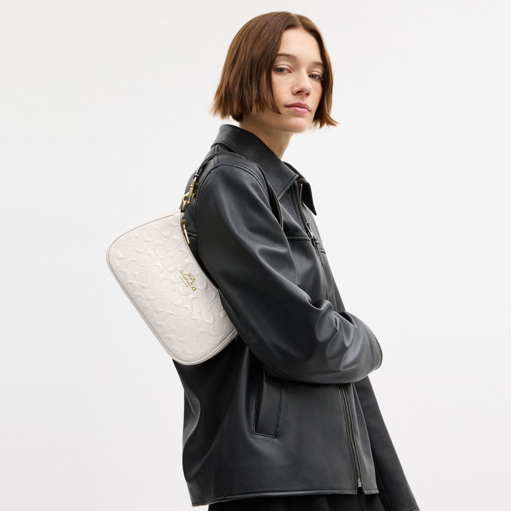 COACH®,Teri Shoulder Bag In Signature Leather With Heart Charm,Leather,Shoulder Bag,Logo,Rhinestones,Heart Embellishment,M...,White