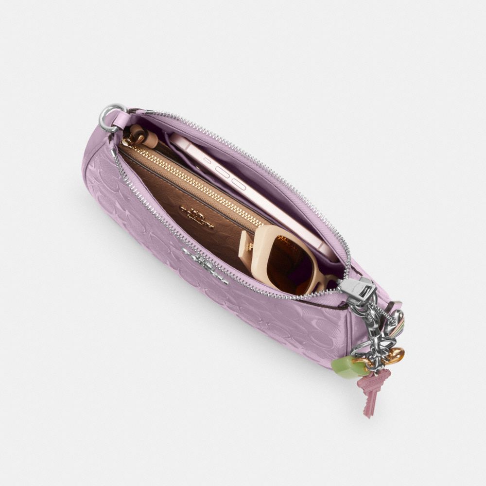 COACH®,Teri Shoulder Bag In Signature Leather With Heart Charm,Leather,Shoulder Bag,Logo,Rhinestones,Heart Embellishment,M...,Lavender,Inside View,Top View