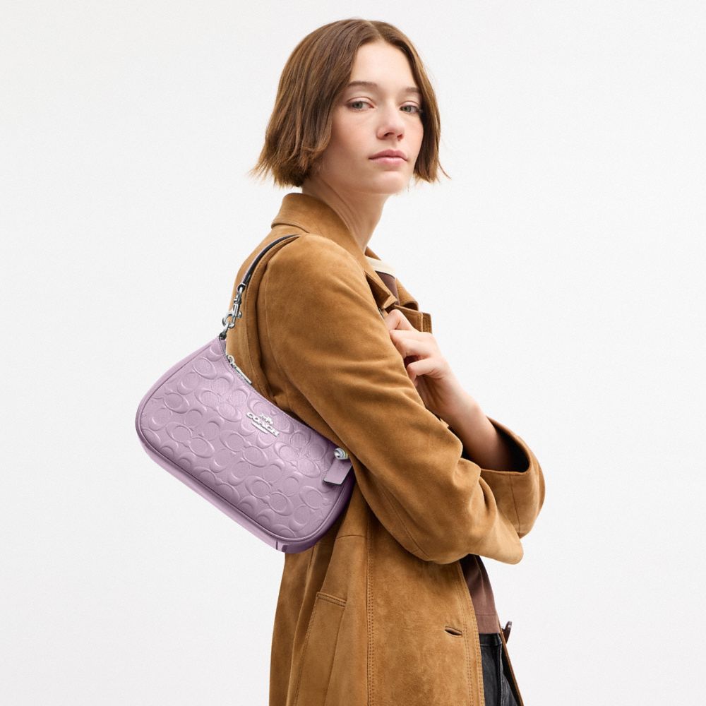 COACH®,Teri Shoulder Bag In Signature Leather With Heart Charm,Leather,Shoulder Bag,Logo,Rhinestones,Heart Embellishment,M...,Lavender