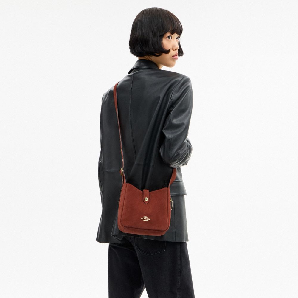 COACH®,Hadley Mini Crossbody Bag,Suede,Leather,Crossbody,Logo,Metal,Adjustable,Casual,Brown