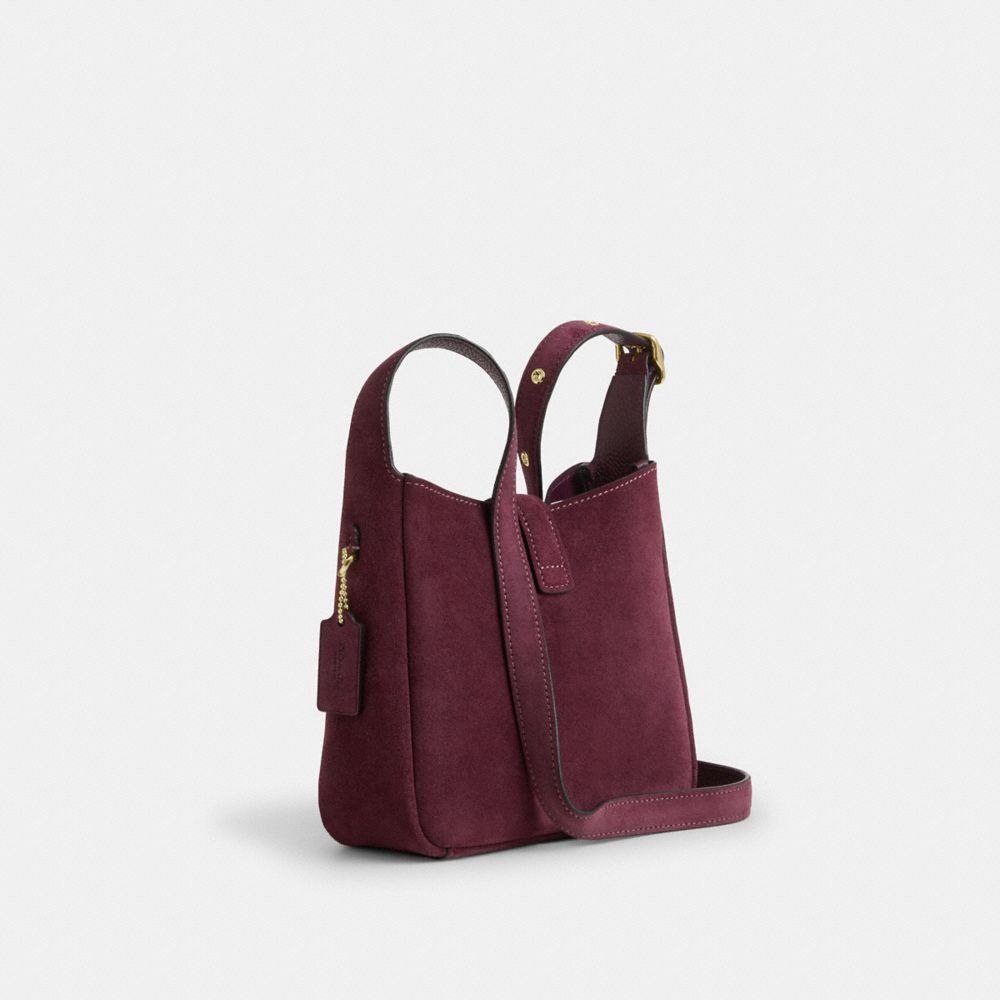 COACH®,Hadley Mini Crossbody Bag,Suede,Leather,Crossbody,Logo,Metal,Adjustable,Casual,Maroon,Angle View