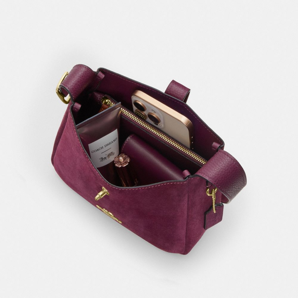 COACH®,Hadley Mini Crossbody Bag,Suede,Leather,Crossbody,Logo,Metal,Adjustable,Casual,Maroon,Inside View,Top View