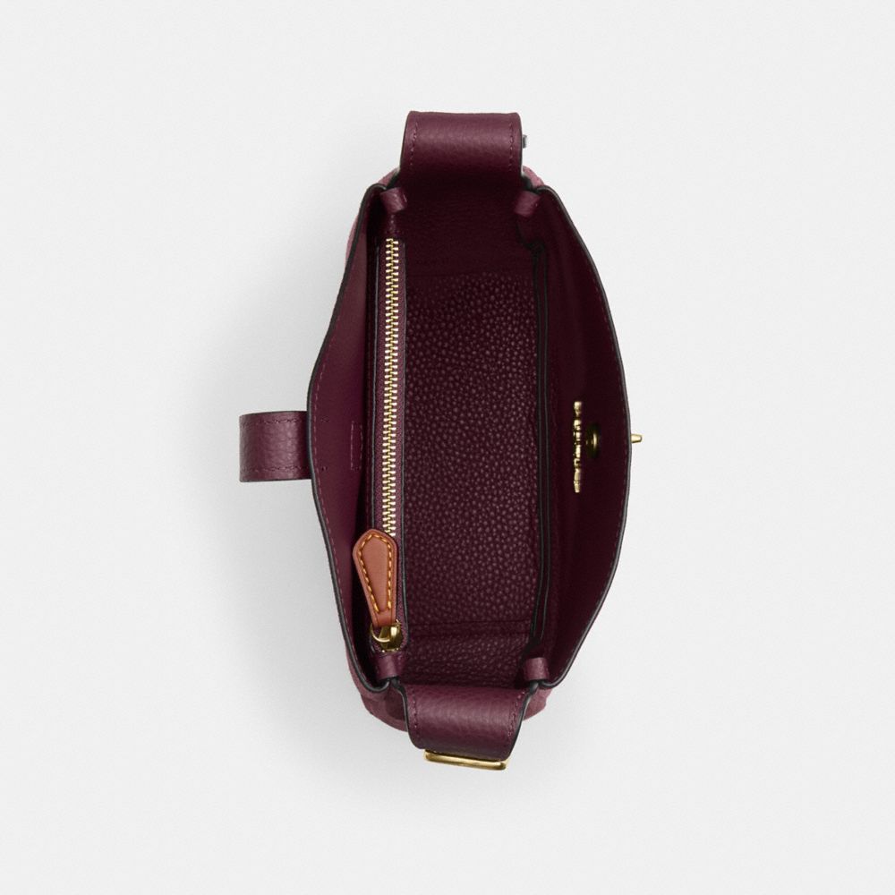 COACH®,Hadley Mini Crossbody Bag,Suede,Leather,Crossbody,Logo,Metal,Adjustable,Casual,Maroon,Inside View,Top View