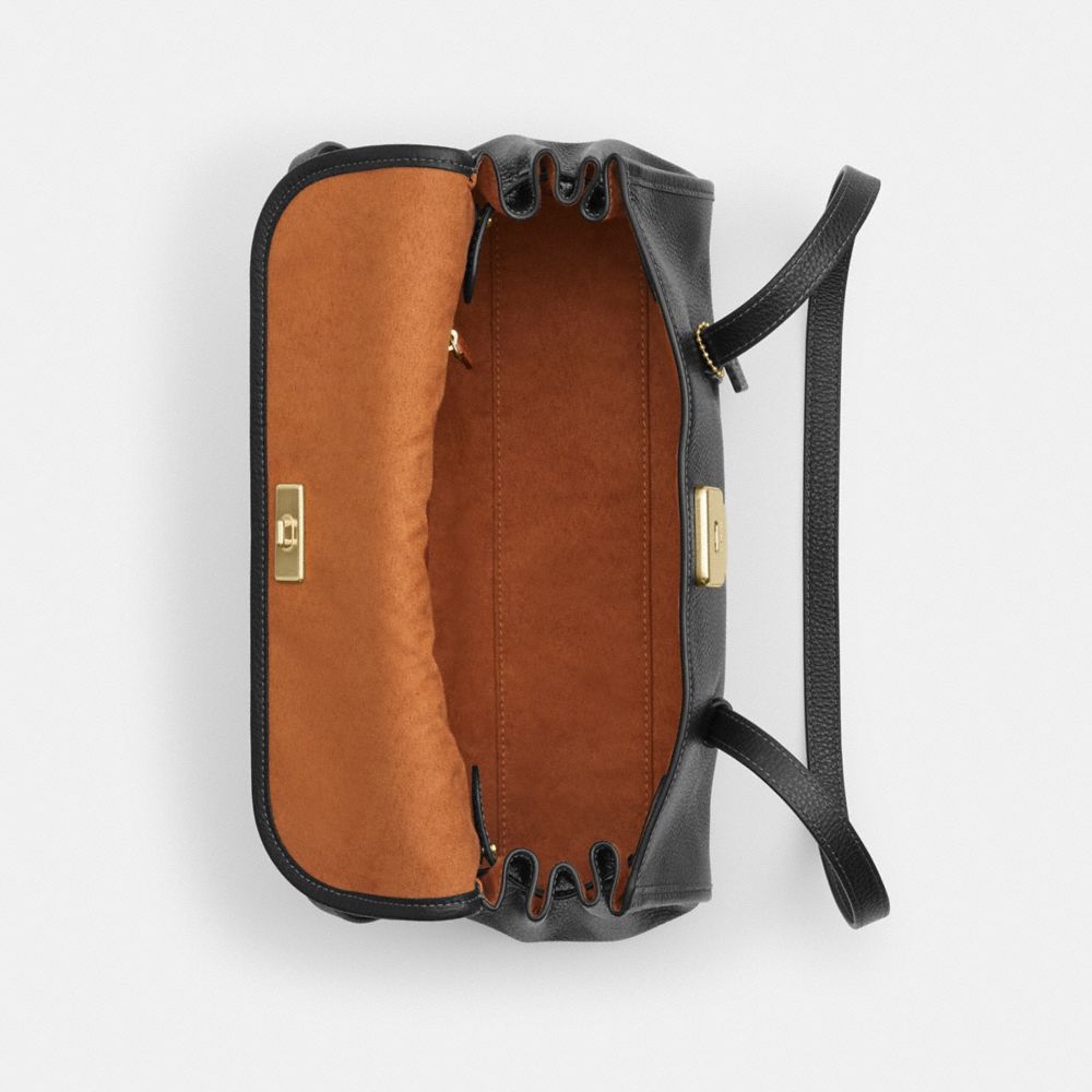 COACH®,Bridget Flap Shoulder Bag,Leather,Shoulder Bag,Logo,Metal,Gold Metal,Casual,Black,Inside View,Top View