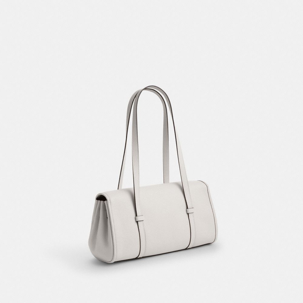 COACH®,SAC ÉPAULE À RABAT BRIDGET,Cuir galet poli,Argenté,Angle View