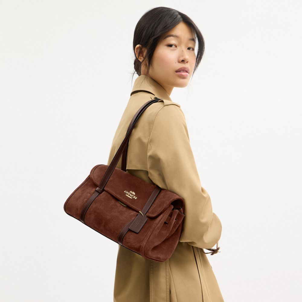 COACH®,Bridget Flap Shoulder Bag,Brown,Detail View
