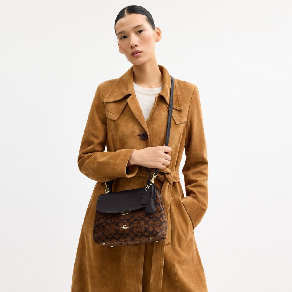 COACH®,Emory Top Handle Bag In Signature Chenille,Satchel,Color Block,Metal,Logo,Day Party,Brown