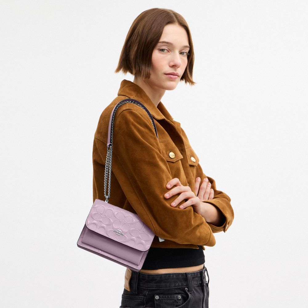 COACH®,Mini Klare Crossbody Bag In Signature Leather,Lavender,Detail View