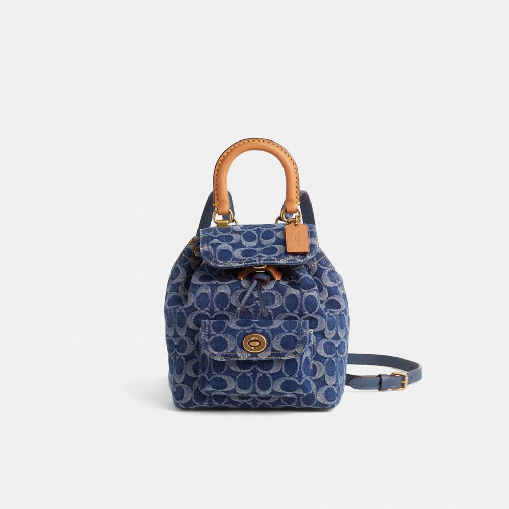 COACH®,Restored Riya Backpack 21 In Signature Denim,Lining Synthetic,Denim,Leather,Backpack,Logo,Adjustable,Sustainable,Si...,,Front View