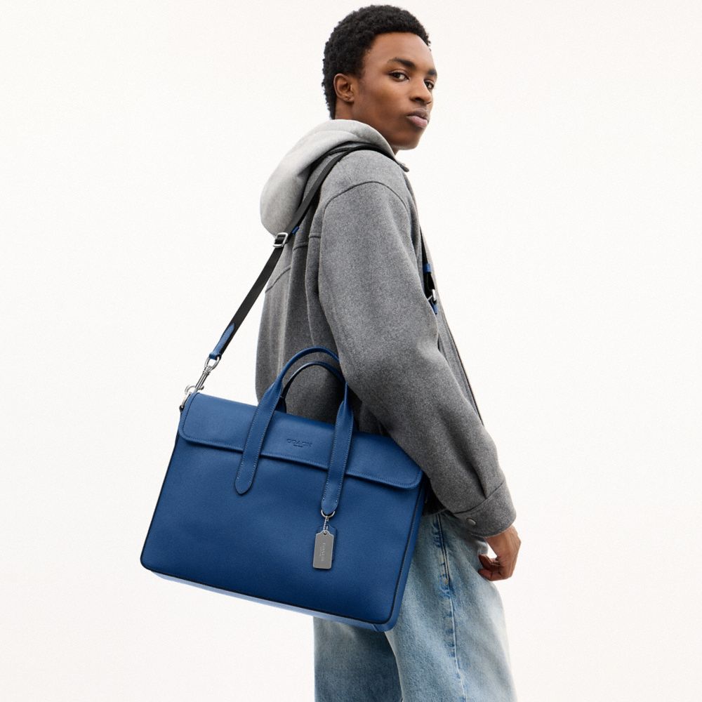 COACH®,Sullivan Portfolio Brief,Leather,Briefcase,Work,Blue,Detail View
