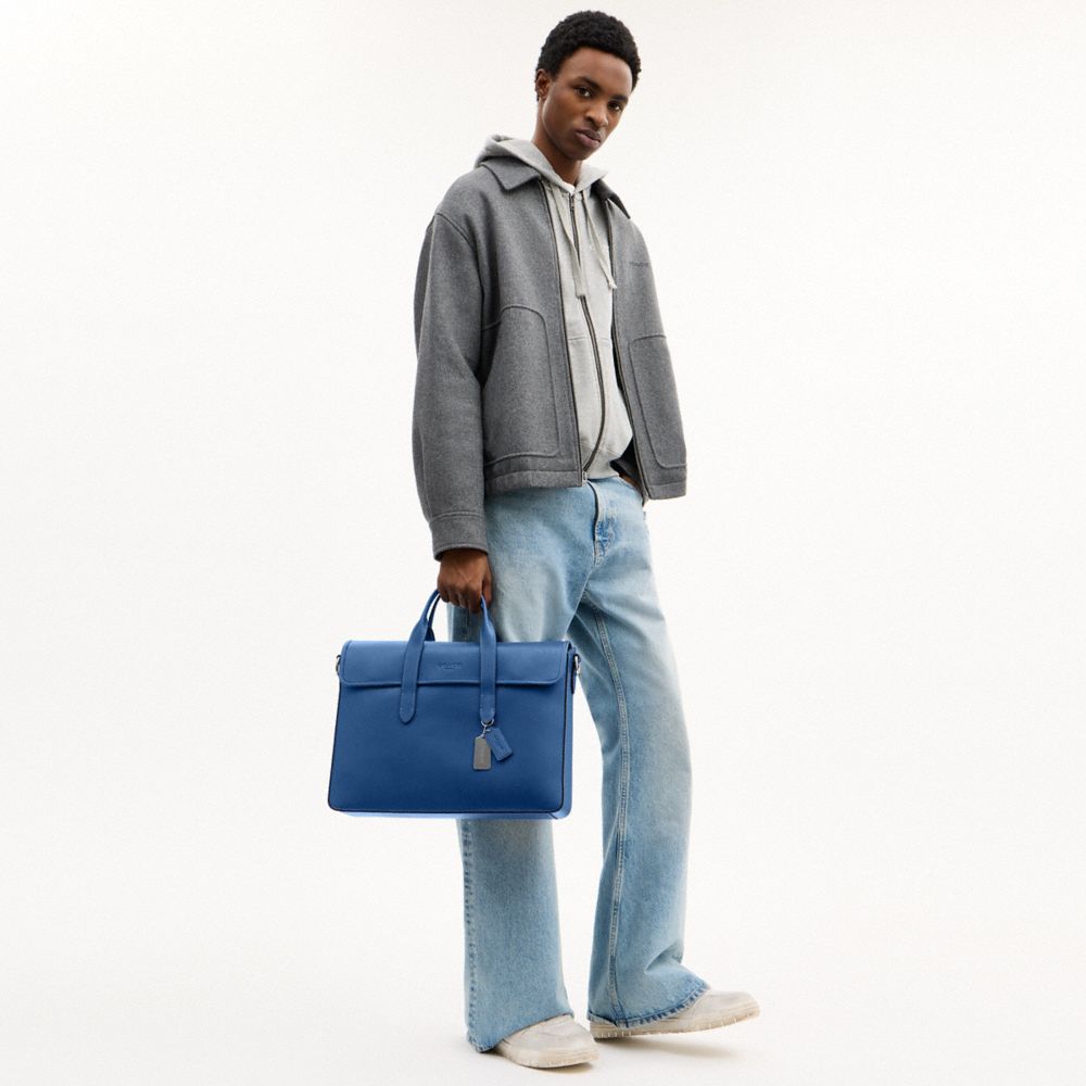 COACH®,Sullivan Portfolio Brief,Leather,Briefcase,Work,Blue,Detail View