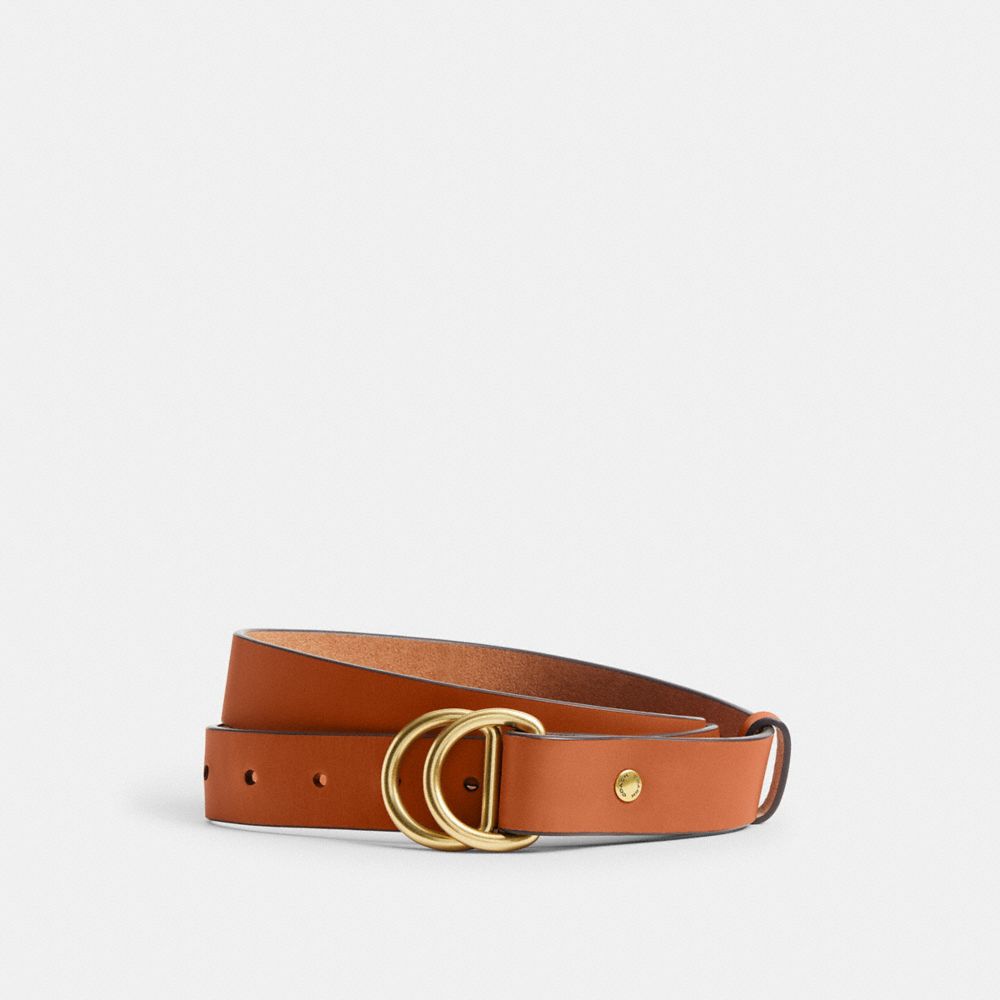 COACH®,D-Ring Belt, 31 Mm,Calfskin Leather,Leather,Standard,Brass Gold,Casual,,Front View