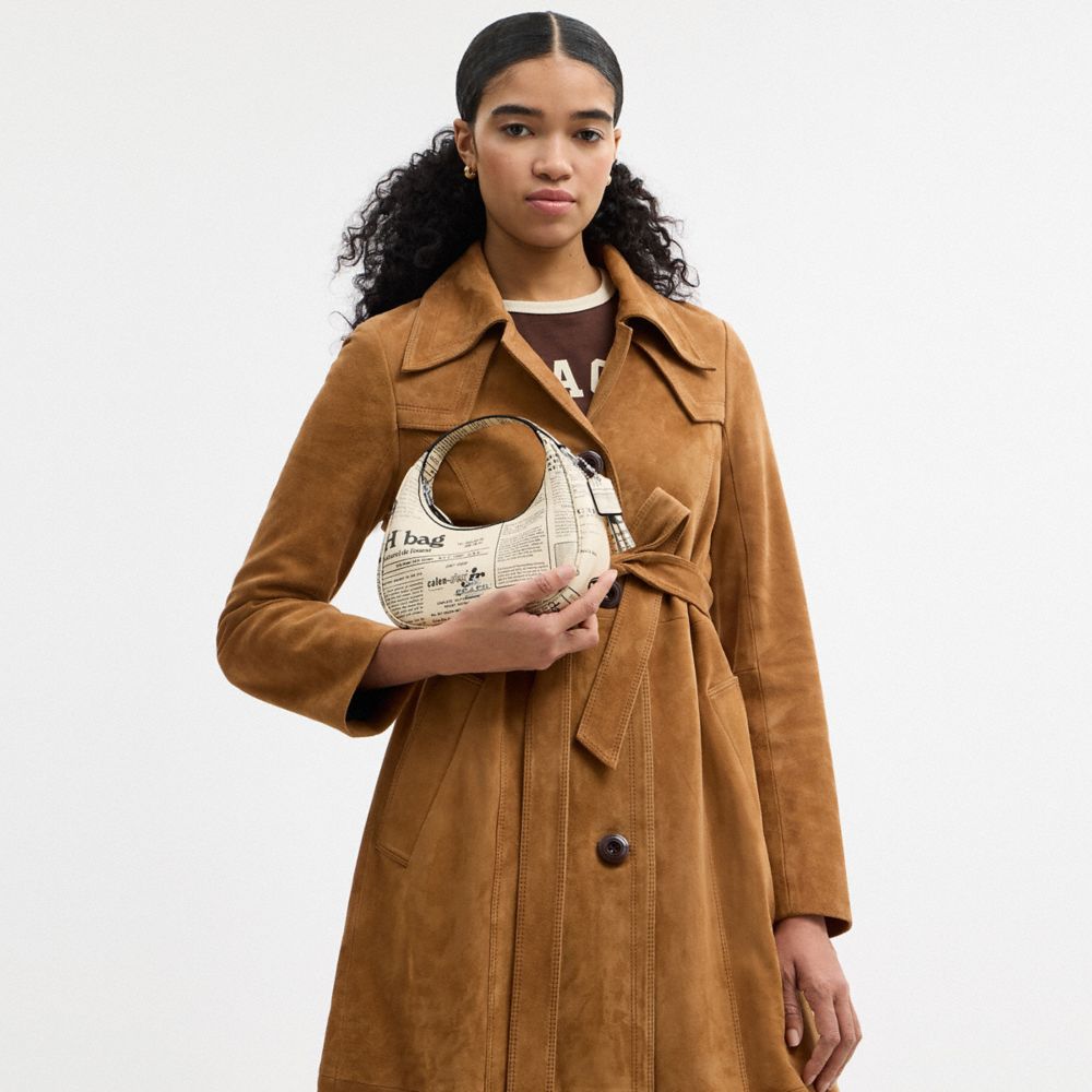 COACH®,Carmen Mini Crossbody Bag With Newspaper Print,Cream,Detail View