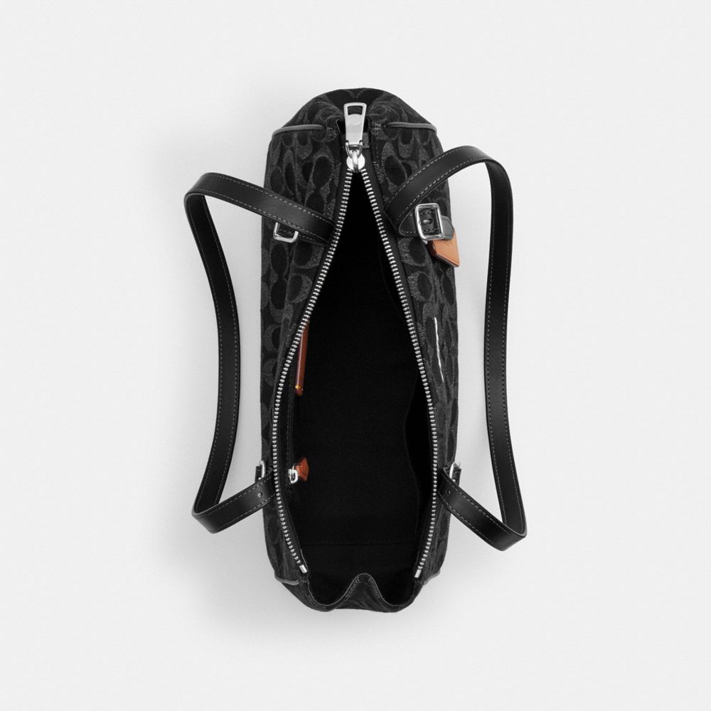 COACH®,Asher Shoulder Bag In Signature Denim,Denim,Leather,Cotton,Shoulder Bag,Logo,Adjustable,Casual,Black,Inside View,Top View