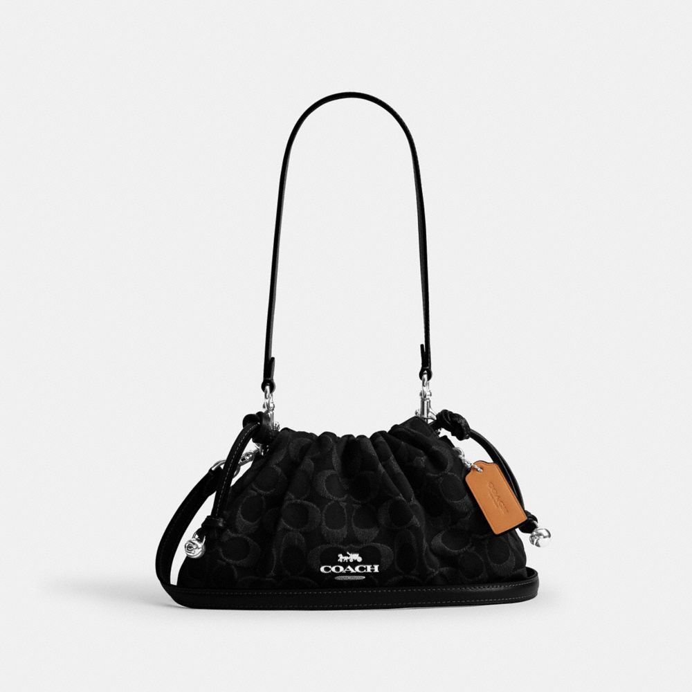 COACH®,SAC ÉPAULE FAYE EN DENIM EXCLUSIF,Denim,Argenté,Front View