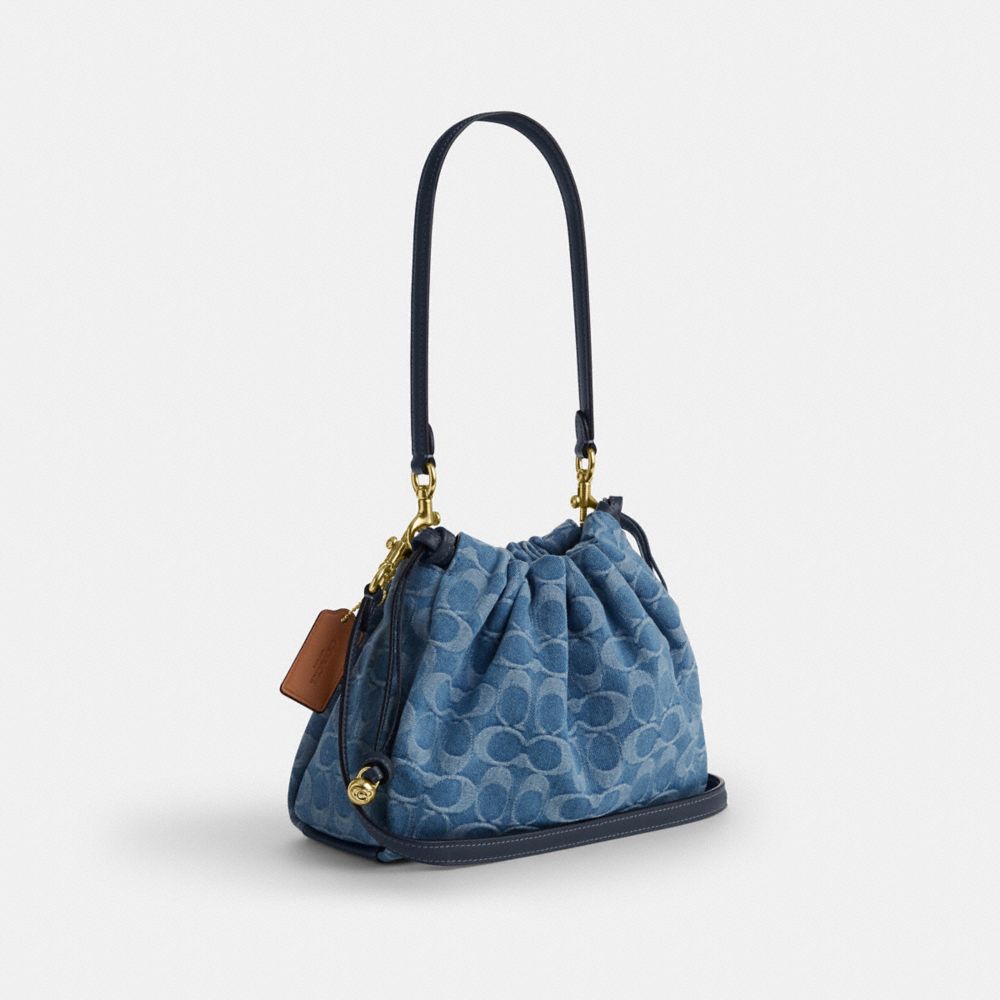COACH®,フェイ ドローストリング バッグ・シグネチャー デニム,斜め掛け&ボディバッグ,ｲﾝﾃﾞｨｺﾞ