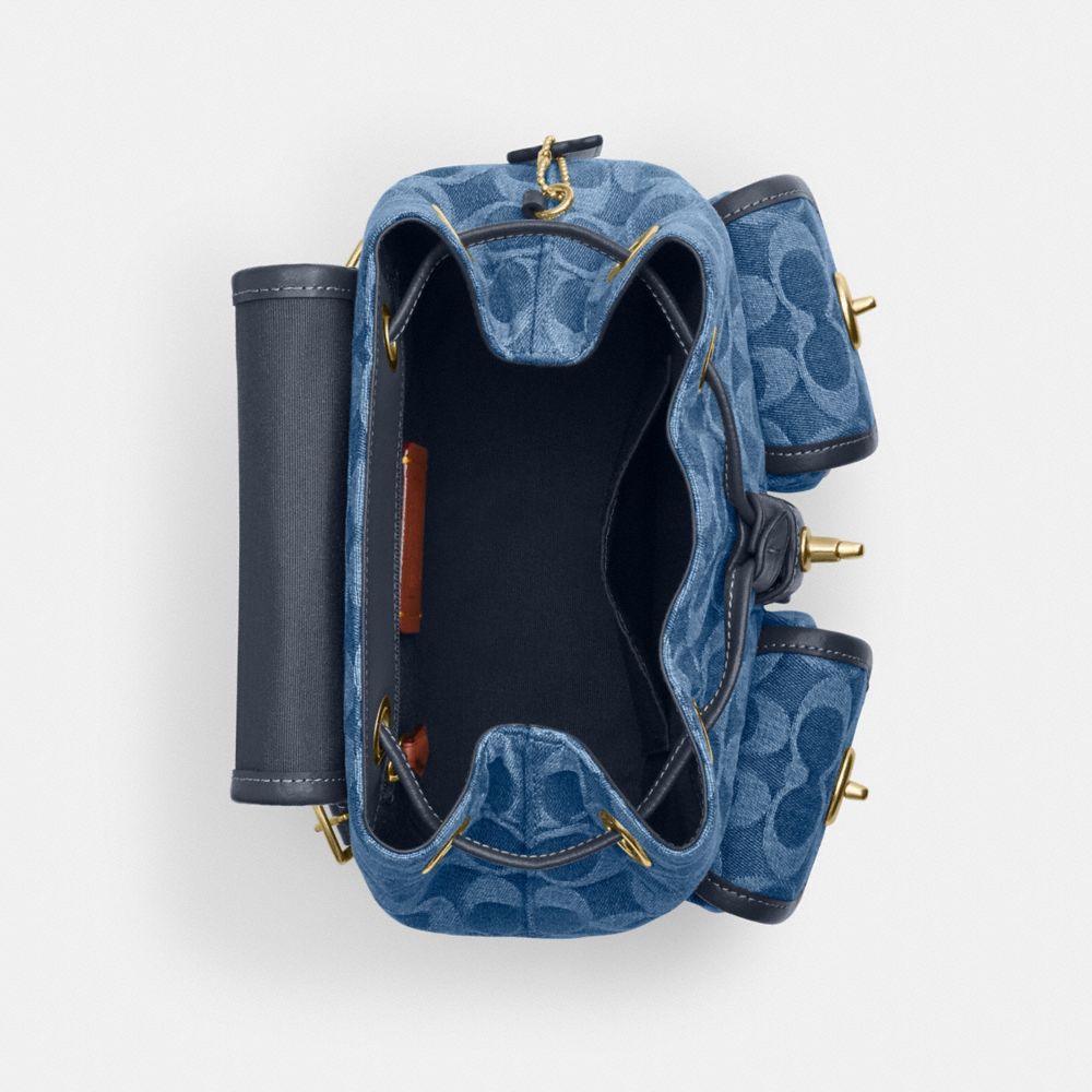 COACH®,Hadley Backpack In Signature Denim,Leather,Cotton,Backpack,Logo,Sustainable,Gold Metal,Casual,Navy,Inside View,Top View
