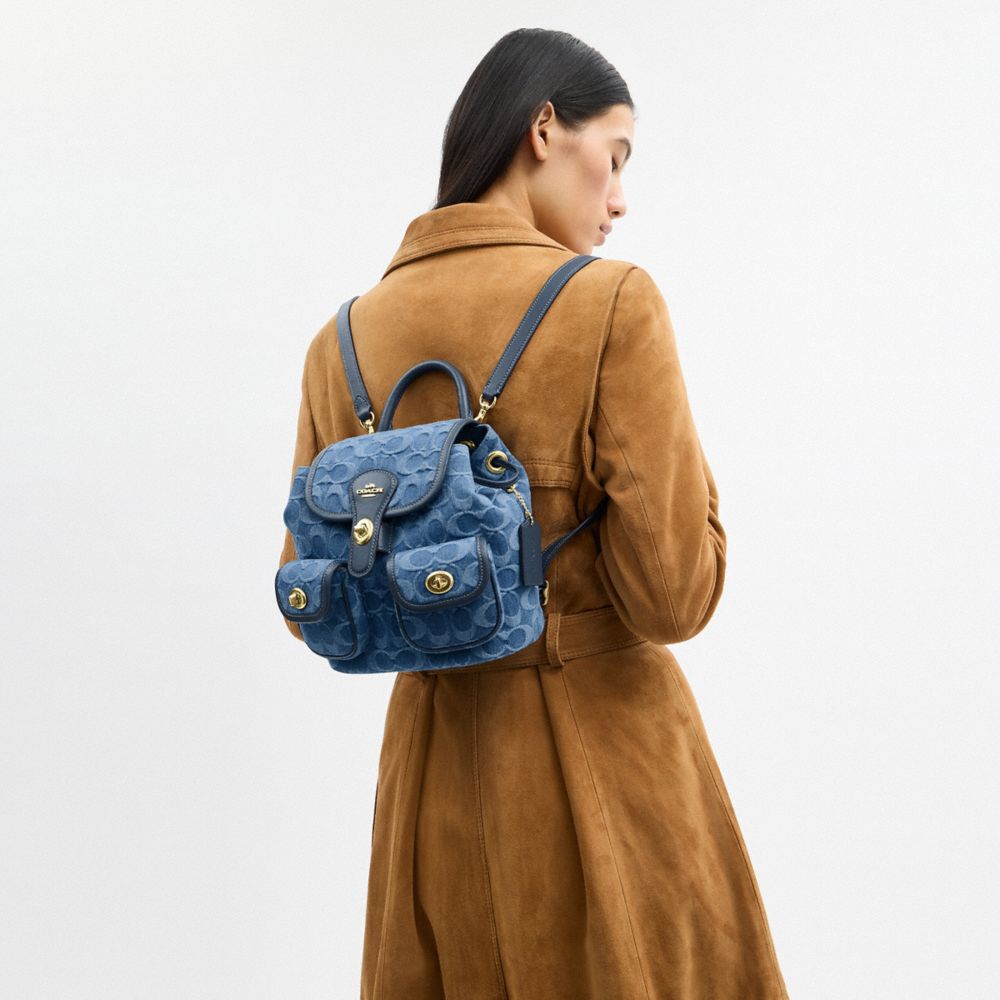 COACH®,Hadley Backpack In Signature Denim,Navy,Detail View