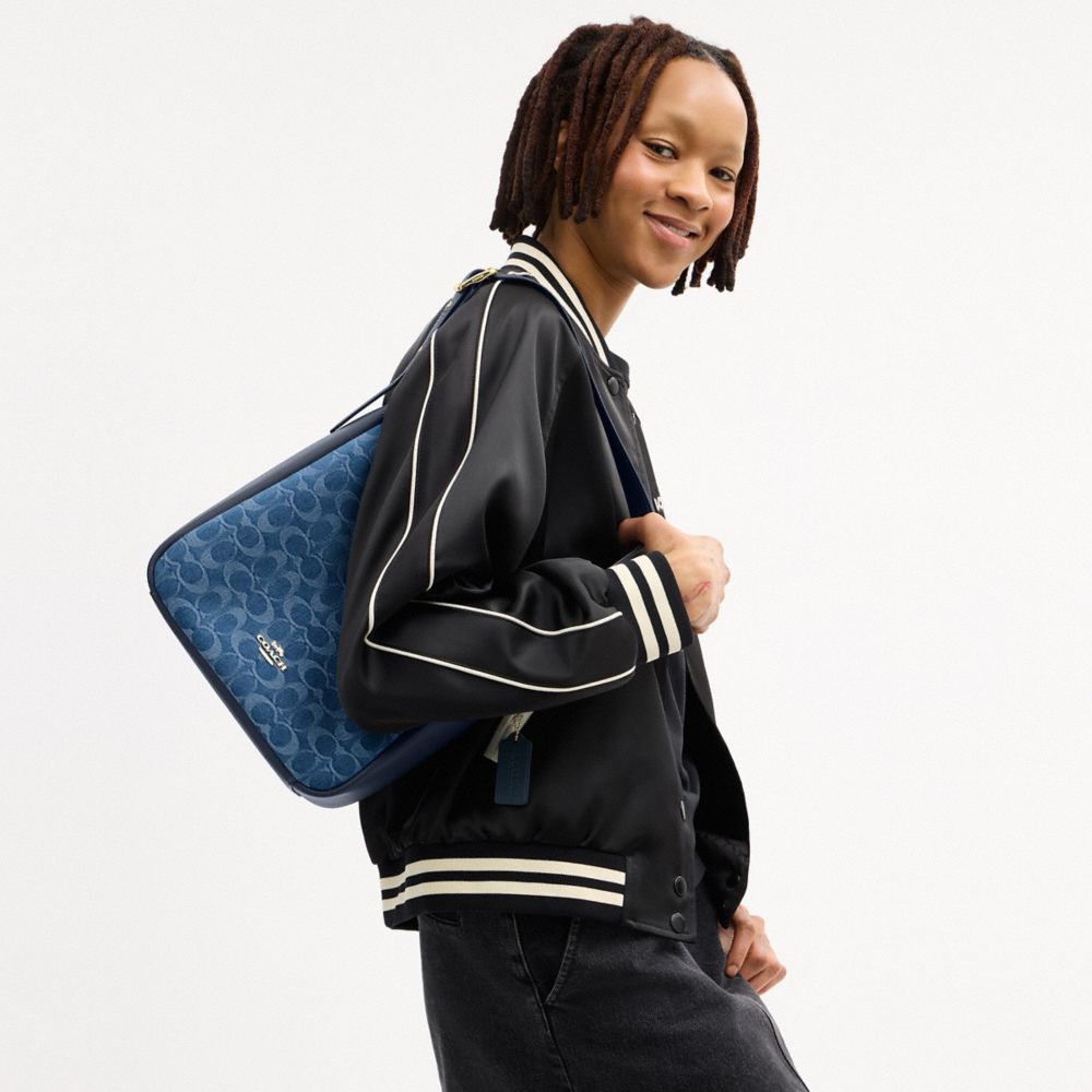 COACH®,Hadley Convertible Crossbody Bag In Signature Denim,Navy,Detail View