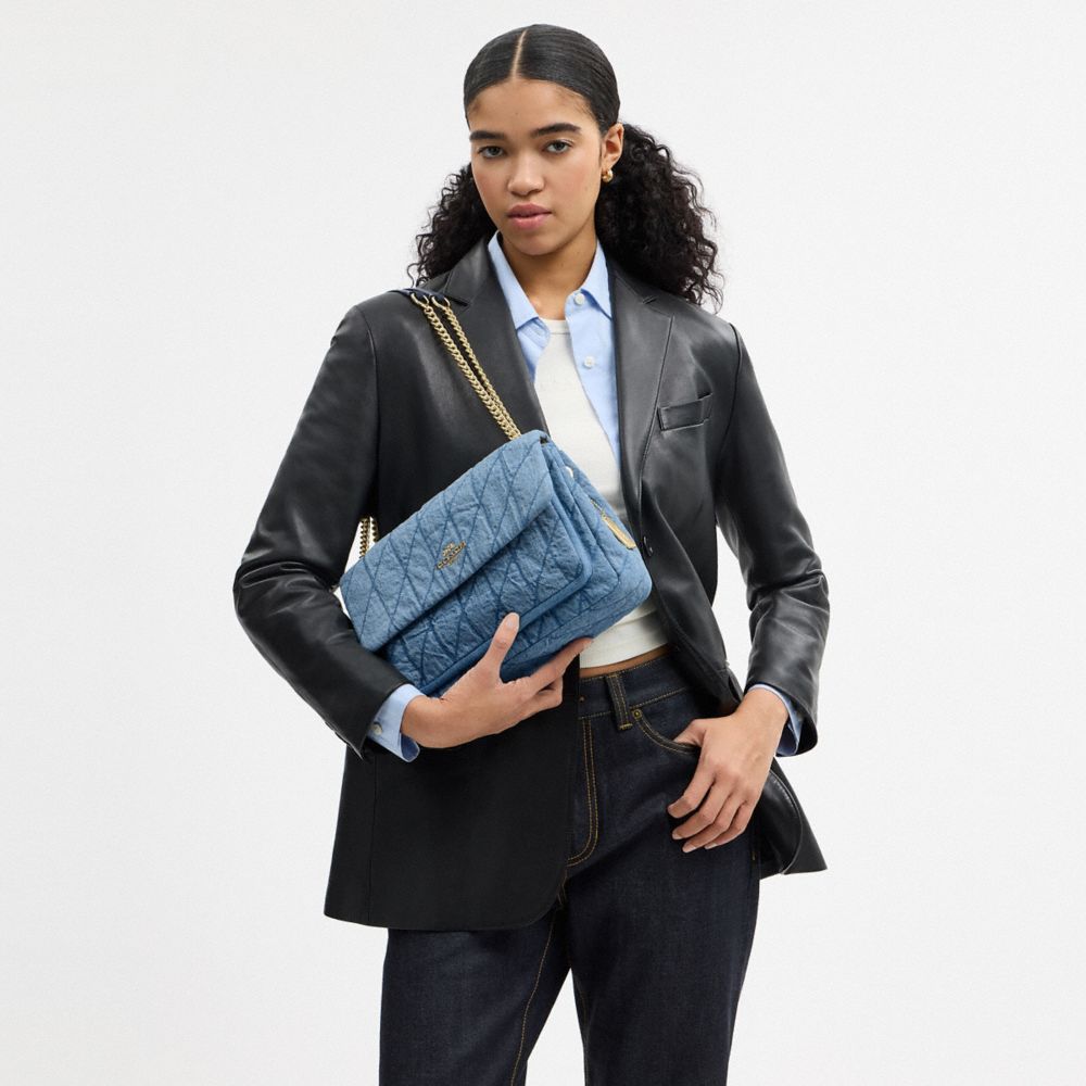 COACH®,Elodie Crossbody Bag In Regenerative Cotton With Quilting,Blue,Detail View