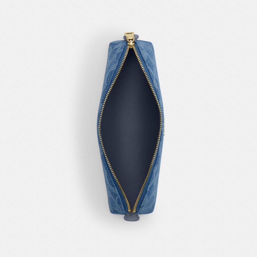 COACH®,Pencil Case In Signature Denim,Blue,Inside View,Top View