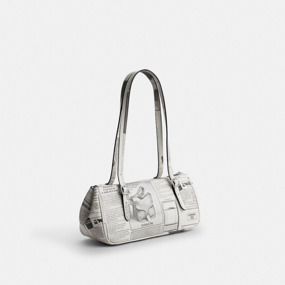 COACH®,Asher Shoulder Bag With Newspaper Print,Cream,Angle View