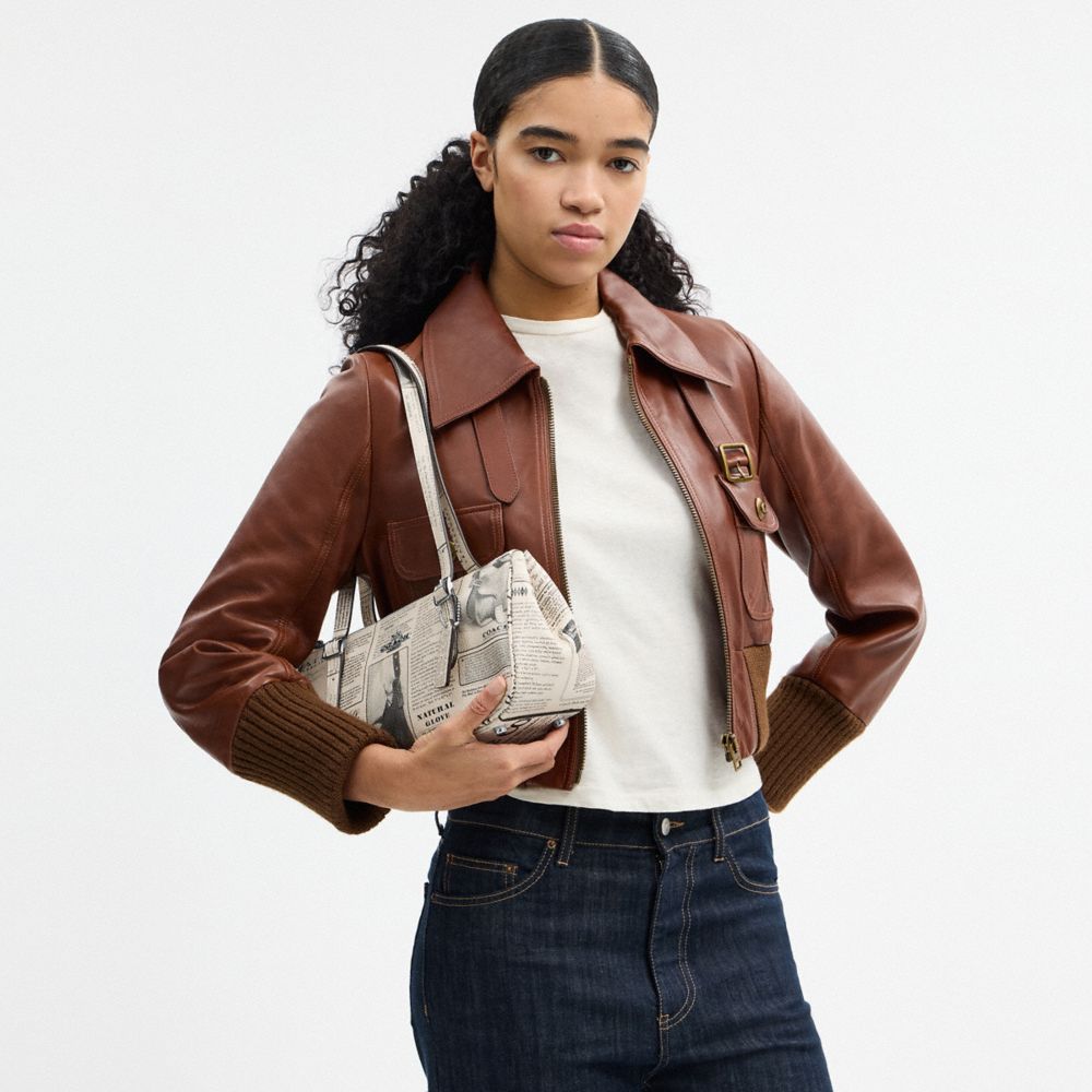 COACH®,Asher Shoulder Bag With Newspaper Print,Cream,Detail View