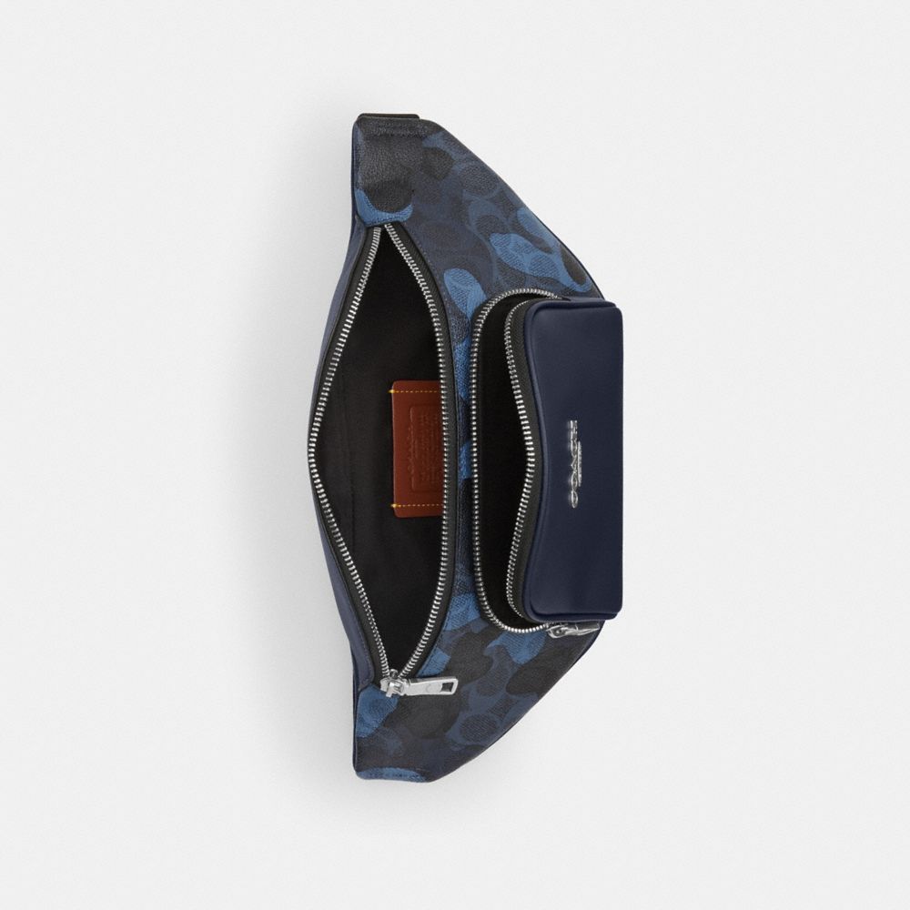 COACH®,Racer Small Belt Bag In Signature Camo Print,Navy,Inside View,Top View