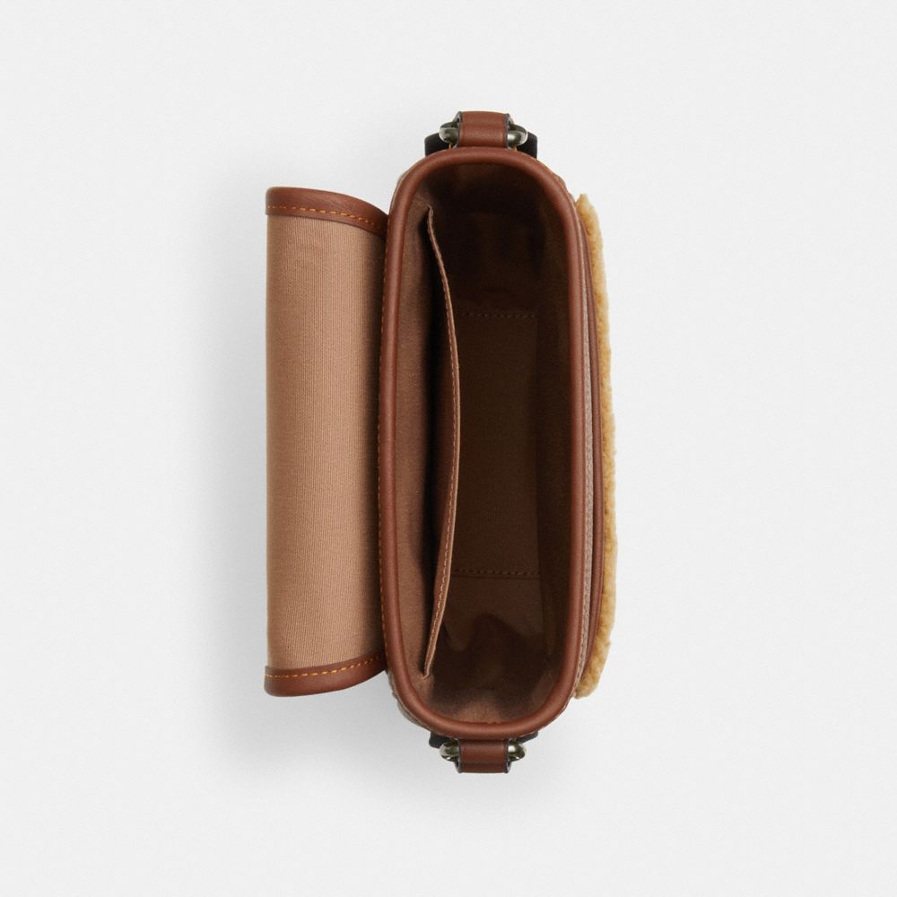 COACH®,Lucas Crossbody Bag In Signature Canvas,Calfskin Leather,Canvas,Leather,Shearling,Crossbody,Piping,Shearling,Appliq...,Brown,Inside View,Top View