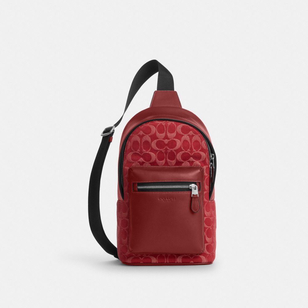 COACH®,Denim,Argent/Rouge Rubis,Front View