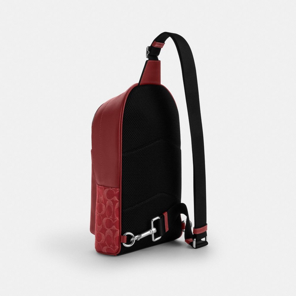 COACH®,Denim,Argent/Rouge Rubis,Angle View