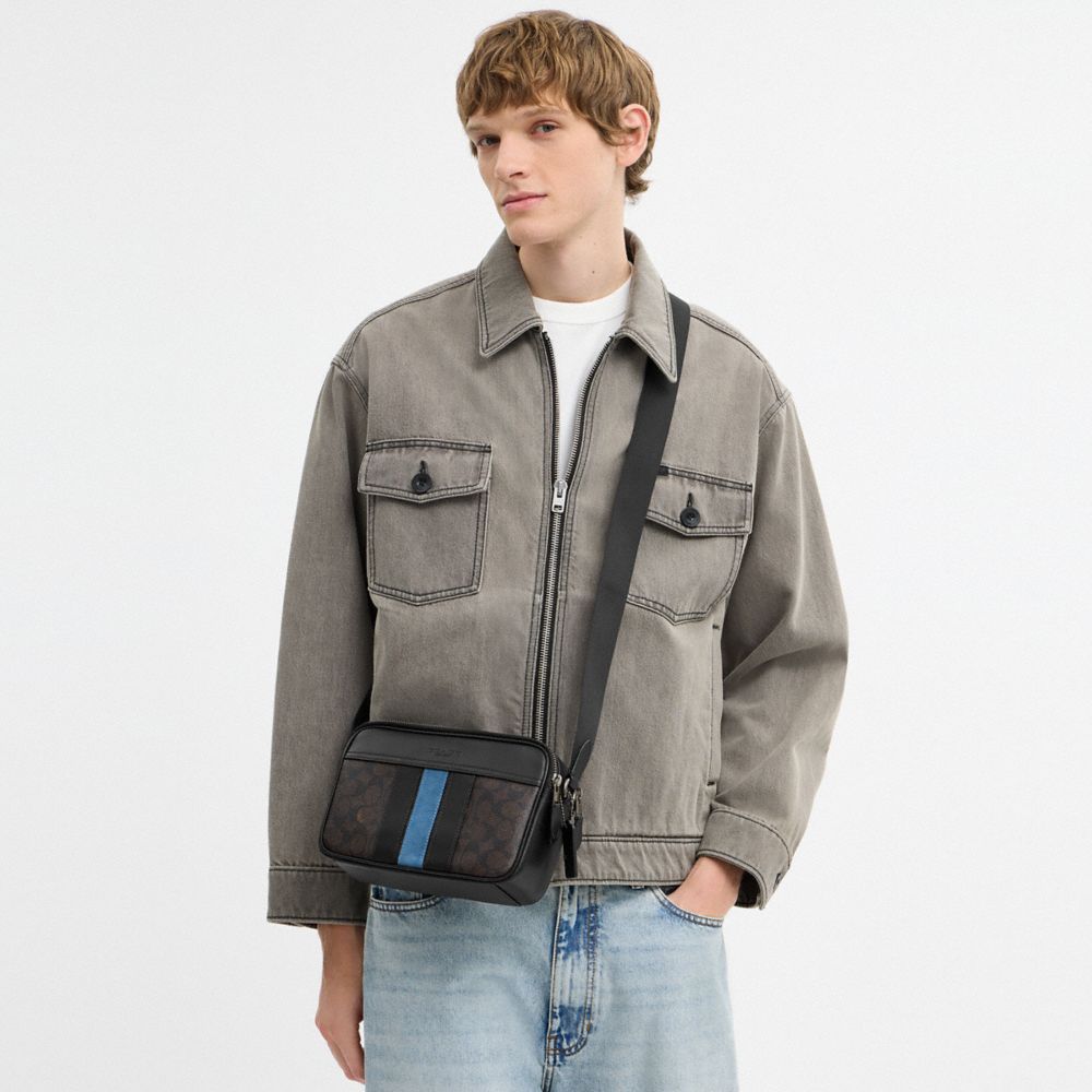 COACH®,Graham Crossbody Bag In Signature Canvas With Varsity Stripe,Brown,Detail View