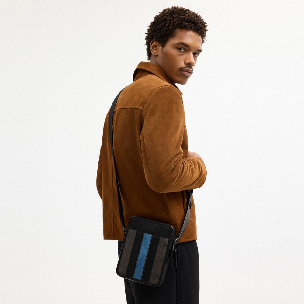 COACH®,Sullivan Crossbody Bag In Signature Canvas With Varsity Stripe,Canvas,Calfskin Leather,Leather,Suede,Crossbody,Colo...,Brown,Detail View