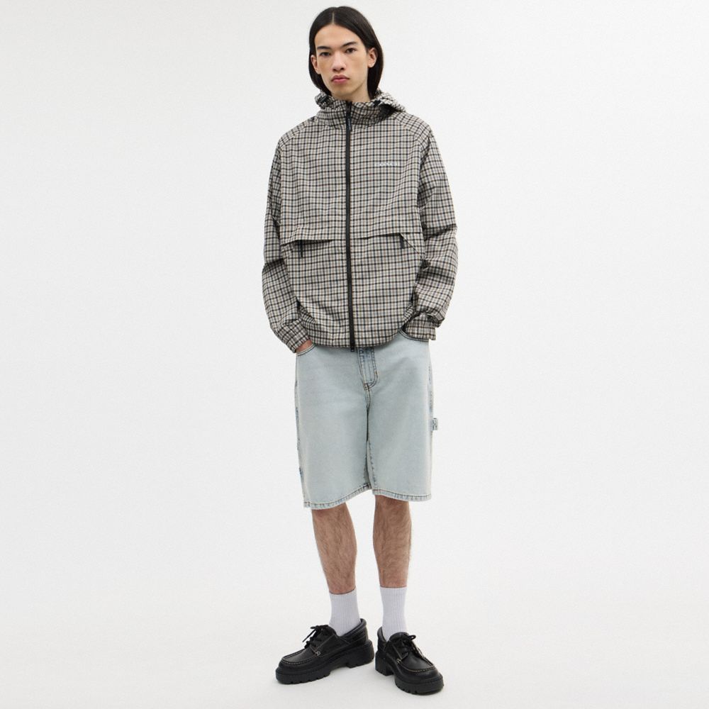 COACH®,Plaid Windbreaker In Recycled Polyester,Recycled Polyester,Lining Recycled Polyester,Polyester,Windbreaker,Drawstri...,,Scale View