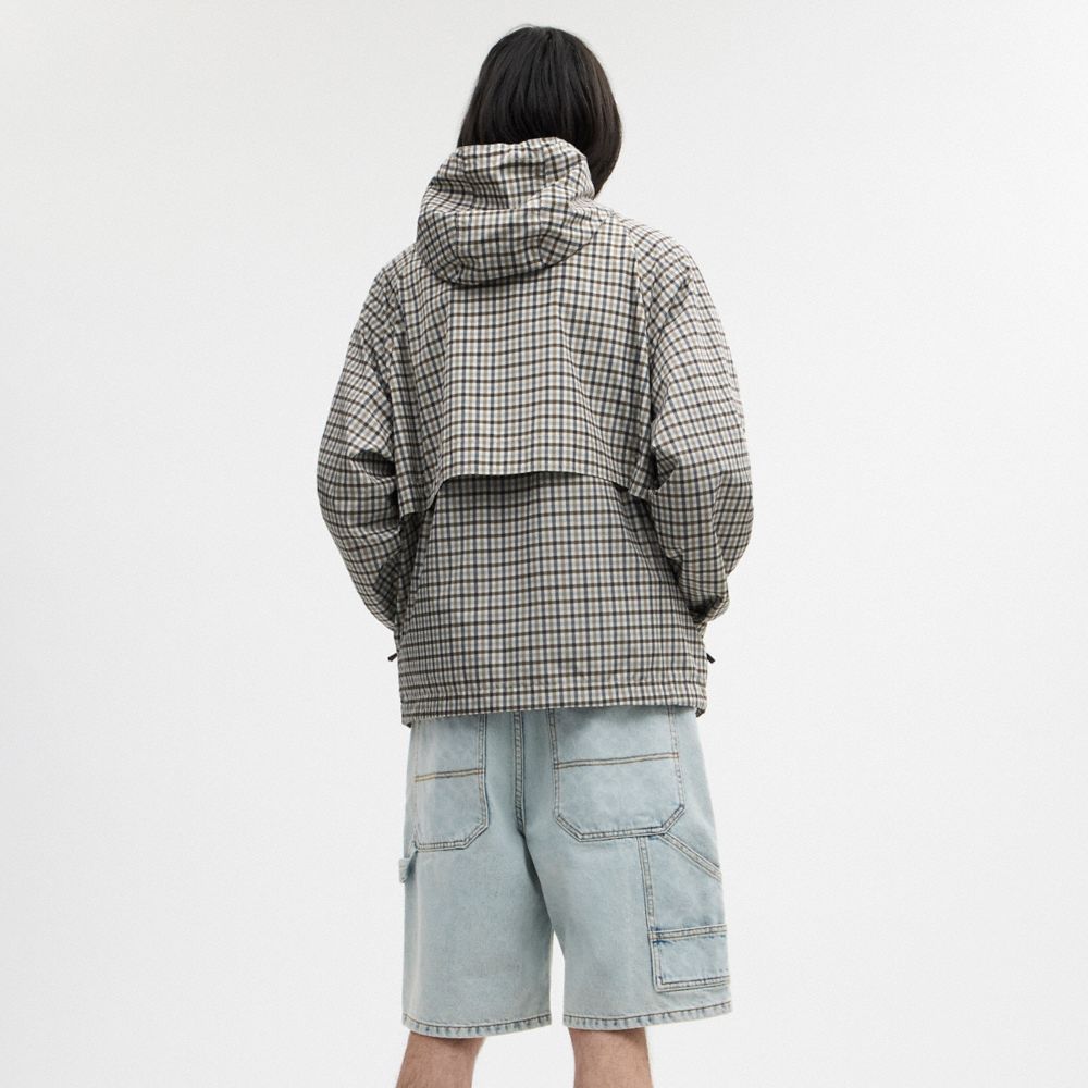COACH®,Plaid Windbreaker In Recycled Polyester,Recycled Polyester,Lining Recycled Polyester,Polyester,Windbreaker,Drawstri...,,Scale View