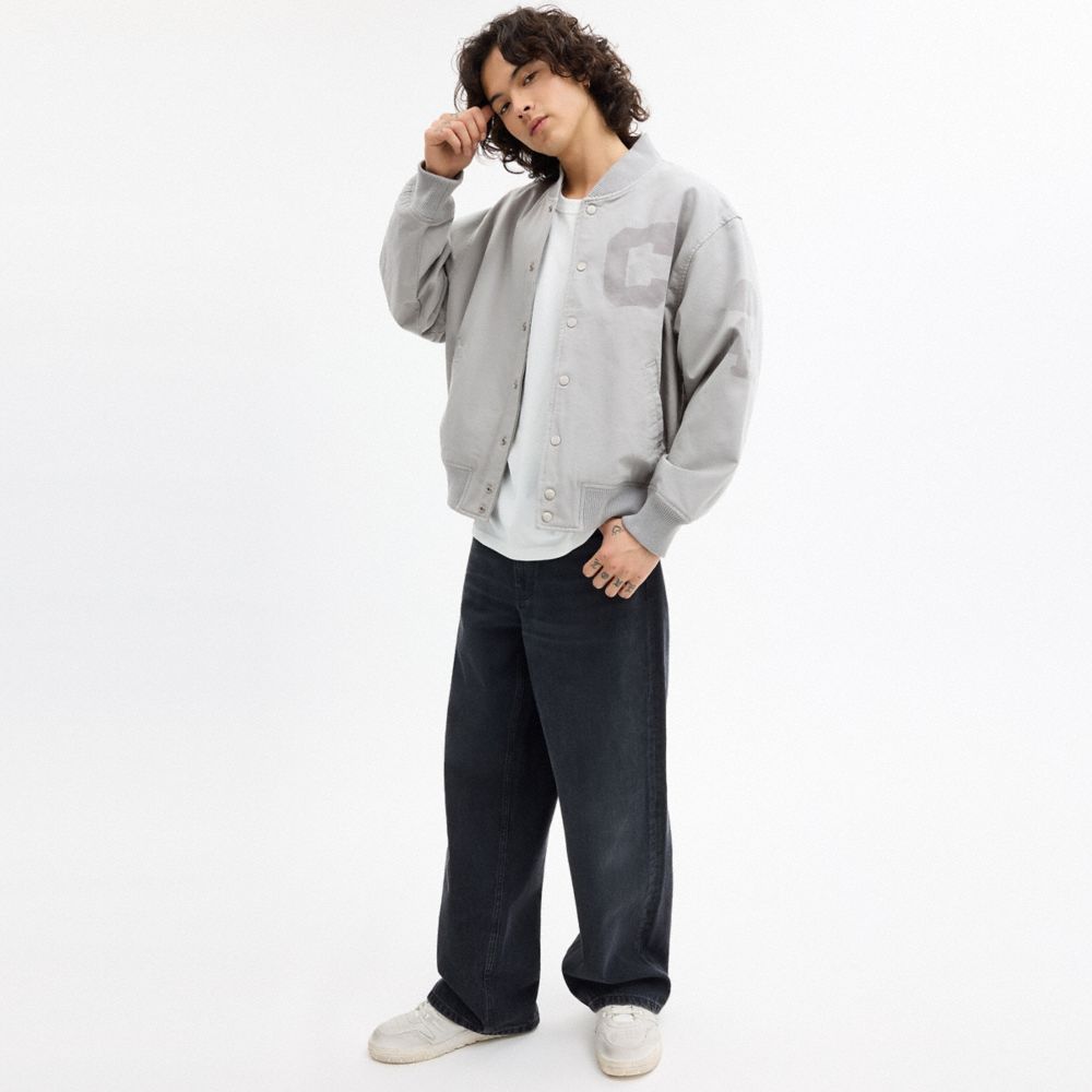 COACH®,Canvas Varsity Jacket,Cotton,Polyamide,Leather,Bomber,Logo,Casual,,Scale View