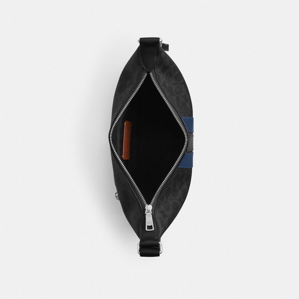 COACH®,スモール フィン クロスボディ バッグ・ポーチ・シグネチャー キャンバス・ヴァーシティ ストライプ,斜め掛け&ボディバッグ,ｼﾙﾊﾞｰ/ﾌﾞﾗｯｸ ﾏﾙﾁ