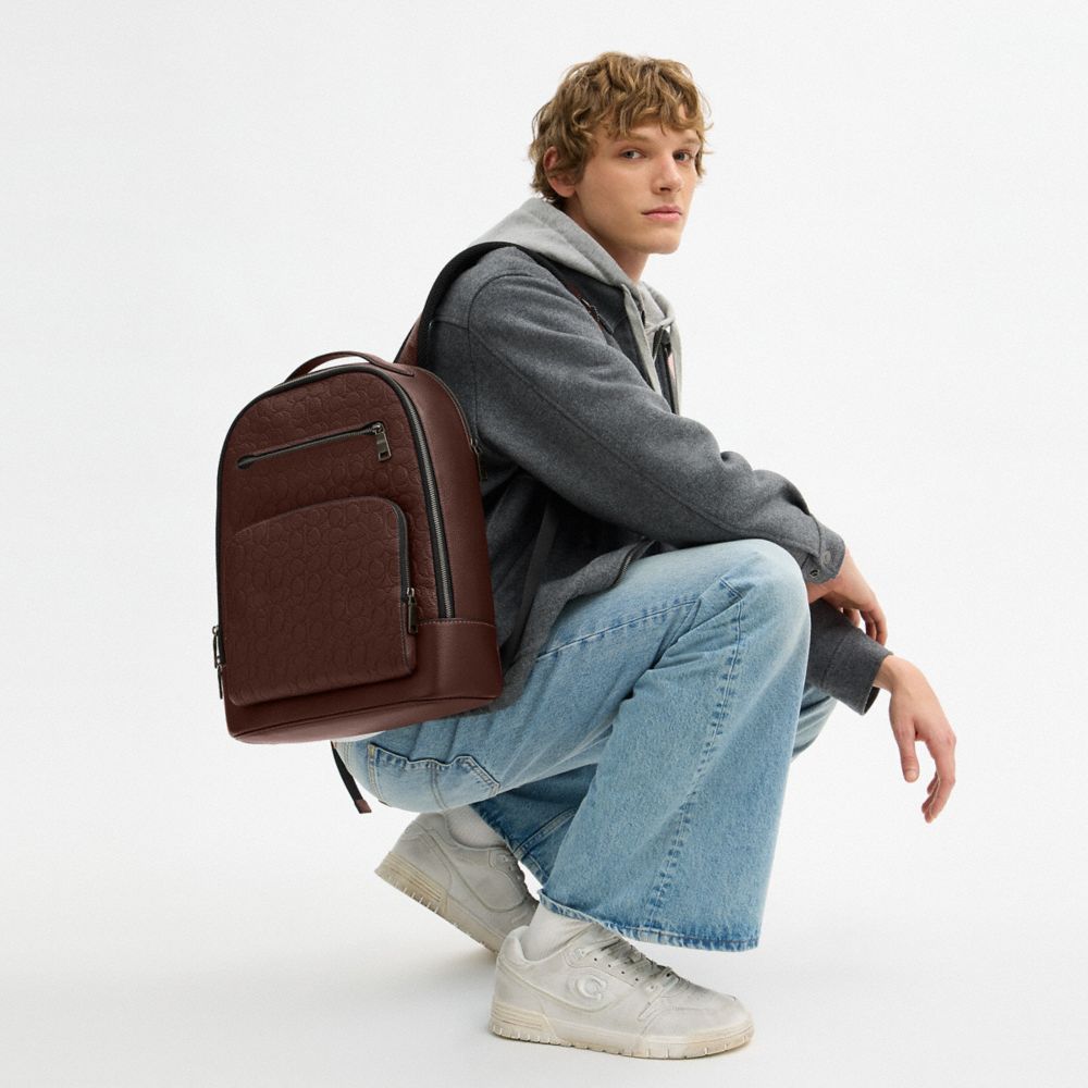 COACH®,Ethan Backpack In Signature Leather,Brown,Detail View