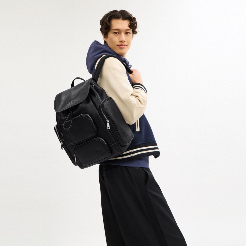 COACH®,Finn Backpack,Leather,Backpack,Suitcase Sleeve,Casual,Black,Detail View