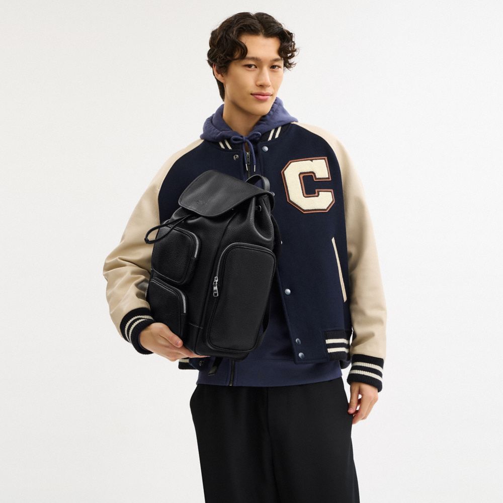 COACH®,Finn Backpack,Leather,Backpack,Suitcase Sleeve,Casual,Black,Detail View