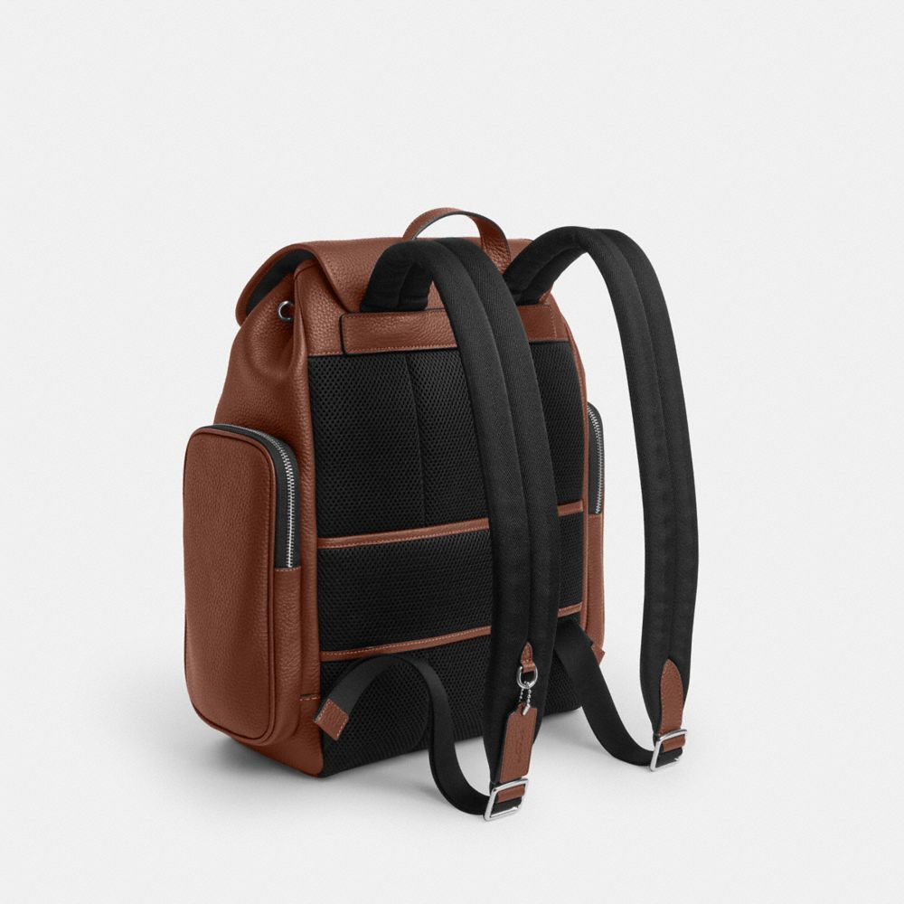 COACH®,Finn Backpack,Leather,Backpack,Suitcase Sleeve,Casual,Brown,Angle View