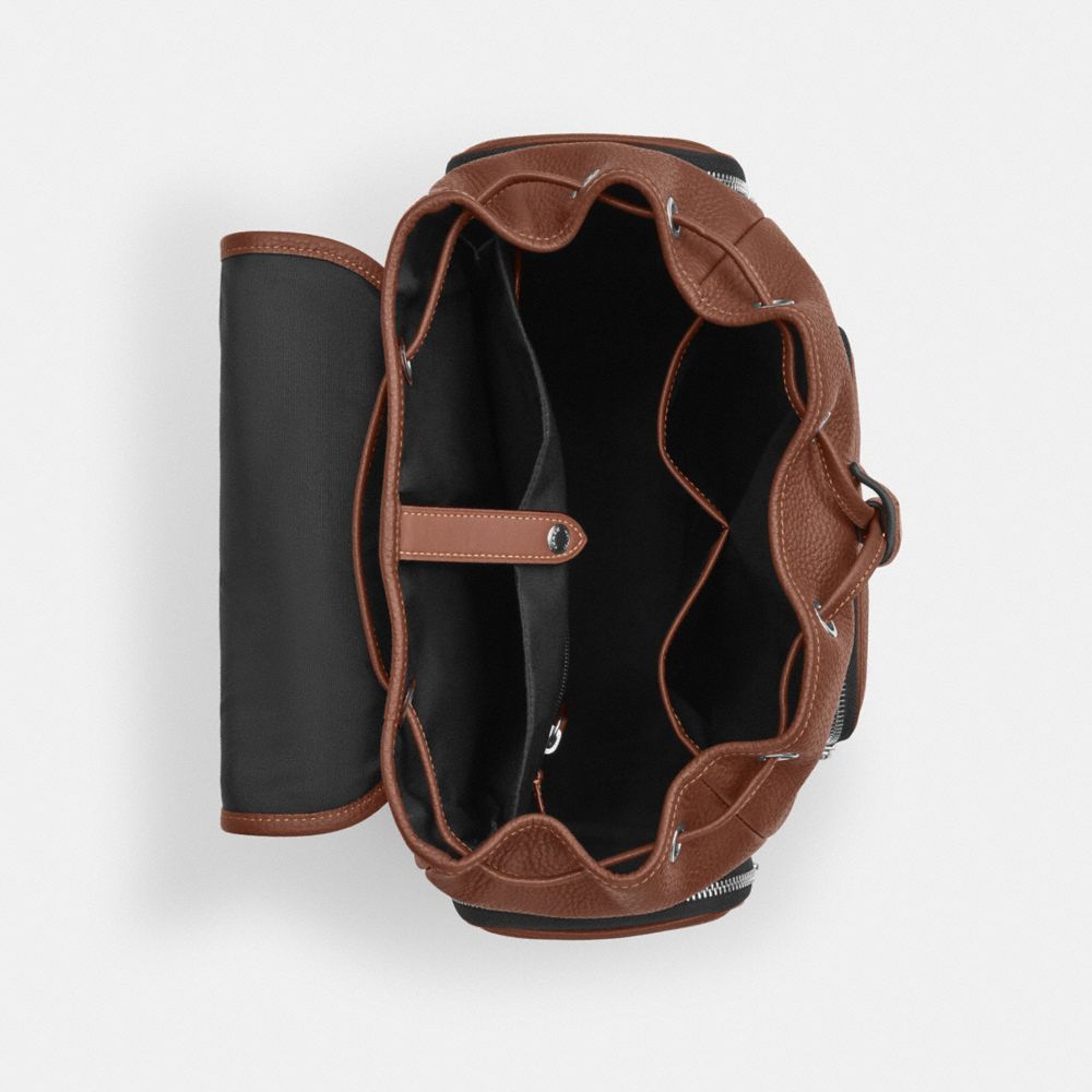COACH®,Finn Backpack,Leather,Backpack,Suitcase Sleeve,Casual,Brown,Inside View,Top View