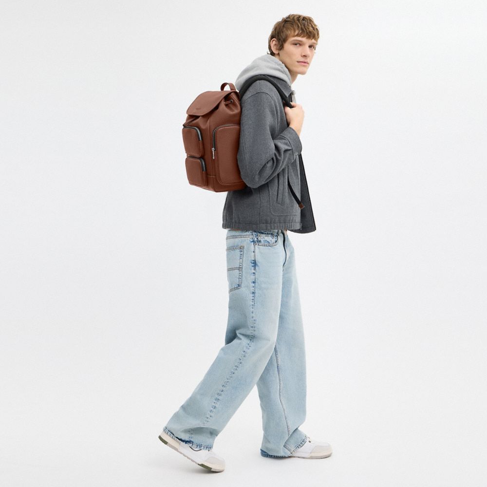 COACH®,Finn Backpack,Leather,Backpack,Suitcase Sleeve,Casual,Brown,Detail View