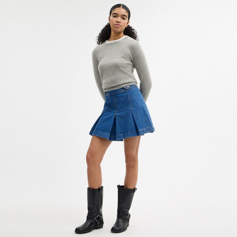 COACH®,Denim Pleated Skirt,Blue,Scale View