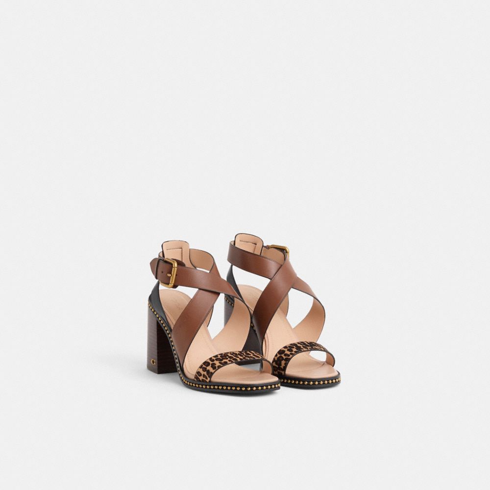 COACH®,Restored Mandy Sandal,Rubber,Leather,Sandals,Color Block,Mixed Media,Pattern,Bead Embellishment,Day Party,Beige,Angle View