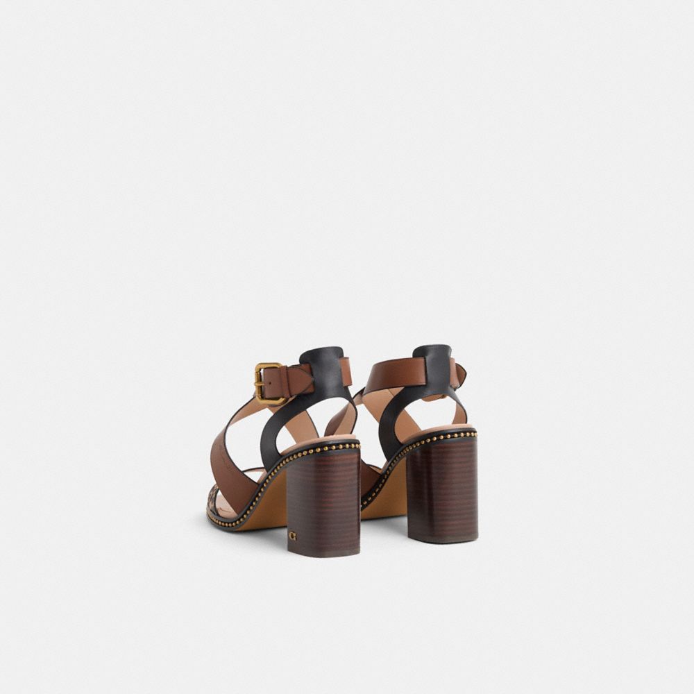 COACH®,Restored Mandy Sandal,Rubber,Leather,Sandals,Color Block,Mixed Media,Pattern,Bead Embellishment,Day Party,Beige,Back View