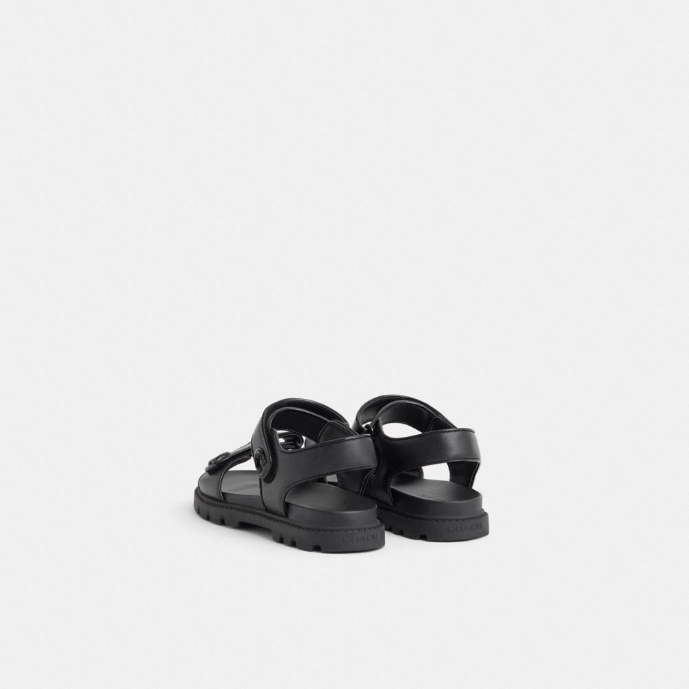 COACH®,Restored Brynn Sandal,Leather,Faux Leather,Sandals,Fabric,Logo,Metal,Cushioned,Casual,Black,Back View
