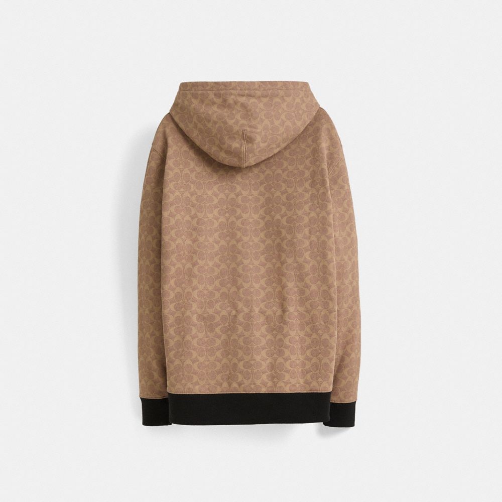 COACH®,Restored Signature Rexy Hoodie,Cotton,Cotton Blend,Sweatshirt,Embroidered,Drawstring,Sustainable,Casual,Beige,Back View