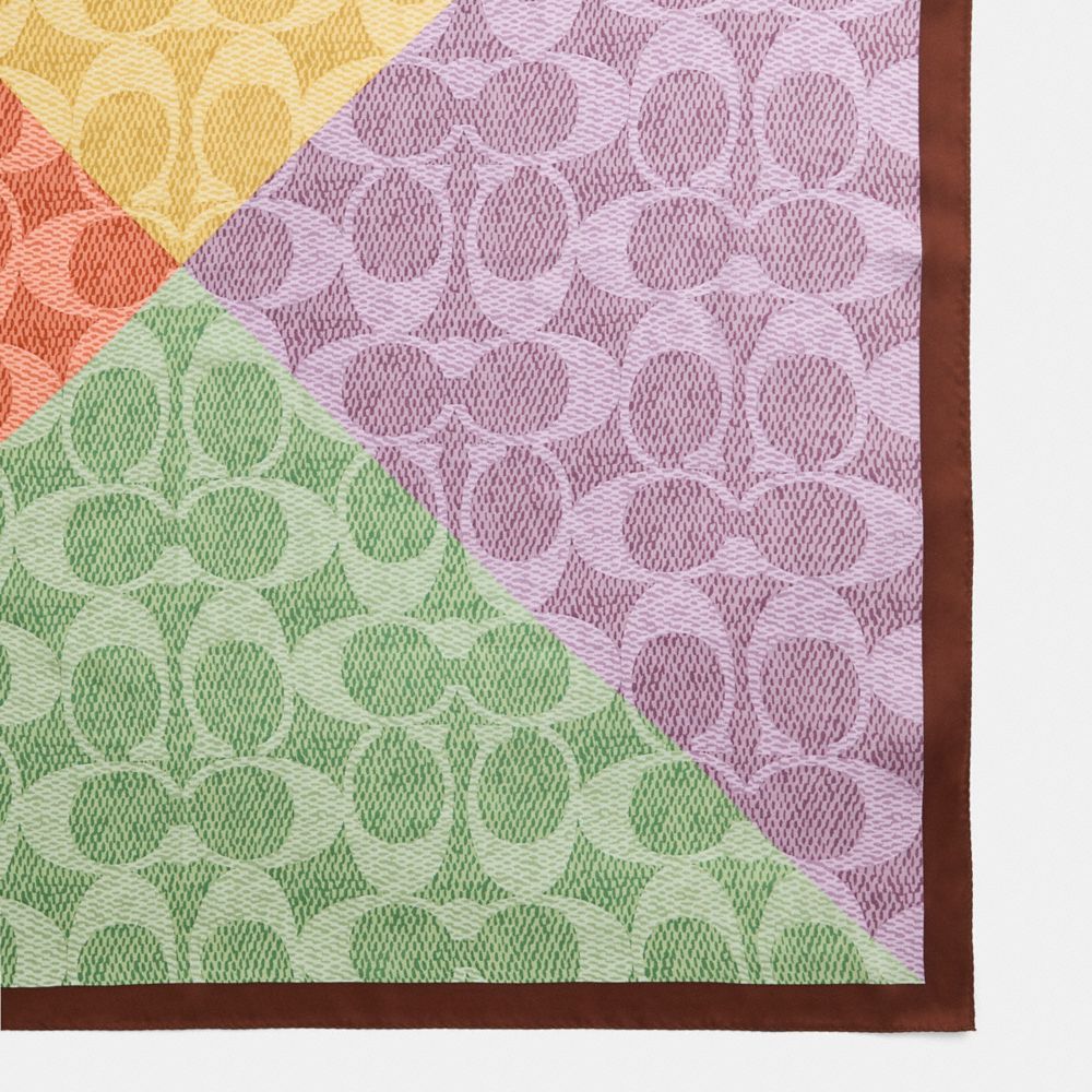 COACH®,Restored Signature Patchwork Print Silk Square Scarf,Silk,Square,Color Block,Casual,Multi Color,Closer View